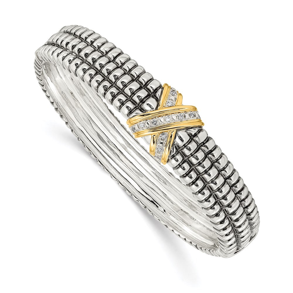 Silver/14K Two Tone Shey Couture Sterling Silver With 14K Accent Antiqued Diamond Hinged Bangle Bracelet