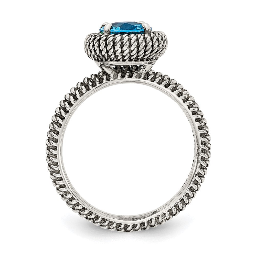 14K/Silver Two Tone Shey Couture Sterling Silver With 14K Accent Antiqued Round Blue Topaz Ring