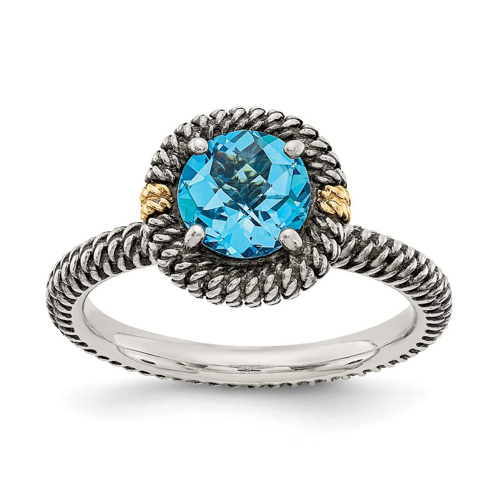 14K/Silver Two Tone Shey Couture Sterling Silver With 14K Accent Antiqued Round Blue Topaz Ring
