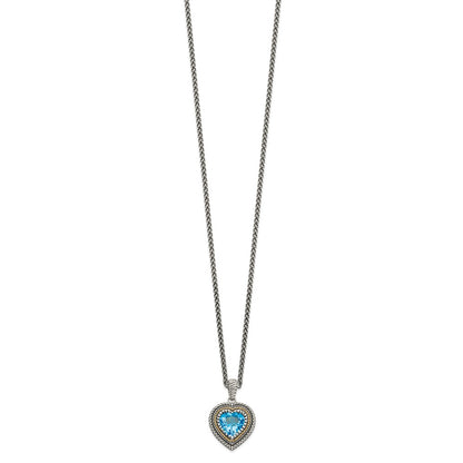 14K/Silver Two Tone Shey Couture Sterling Silver With 14K Accent 18 Inch Antiqued Light Swiss Blue Topaz Heart Necklace