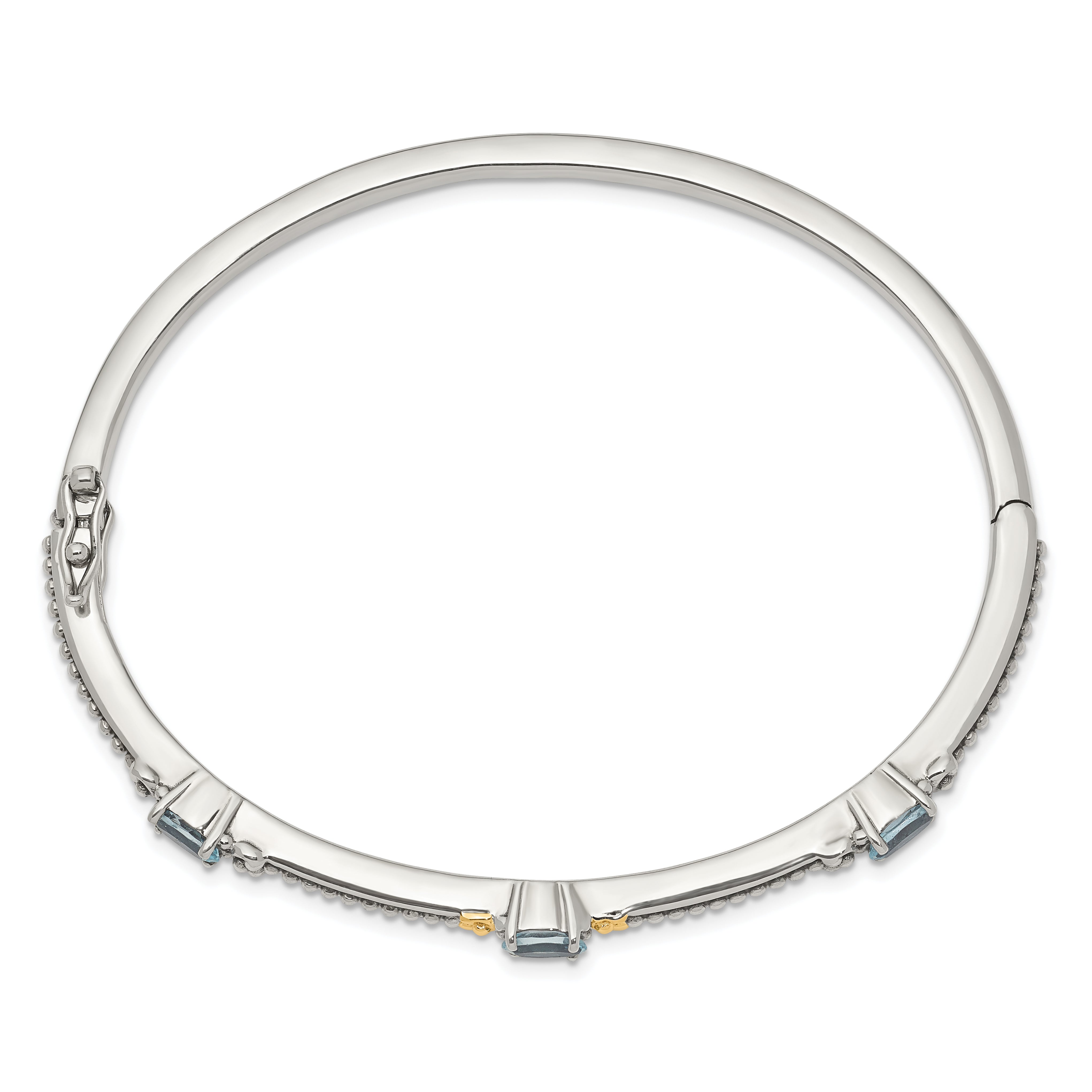 14K/Silver Two Tone Shey Couture Sterling Silver With 14K Accent Antiqued Oval Sky Blue Topaz Bangle