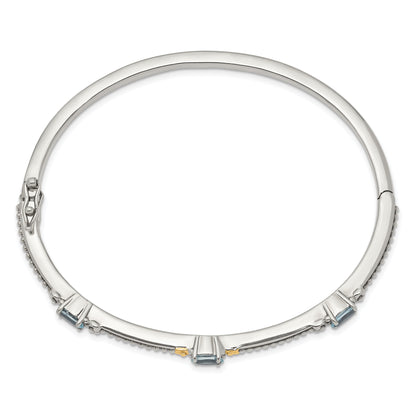 14K/Silver Two Tone Shey Couture Sterling Silver With 14K Accent Antiqued Oval Sky Blue Topaz Bangle