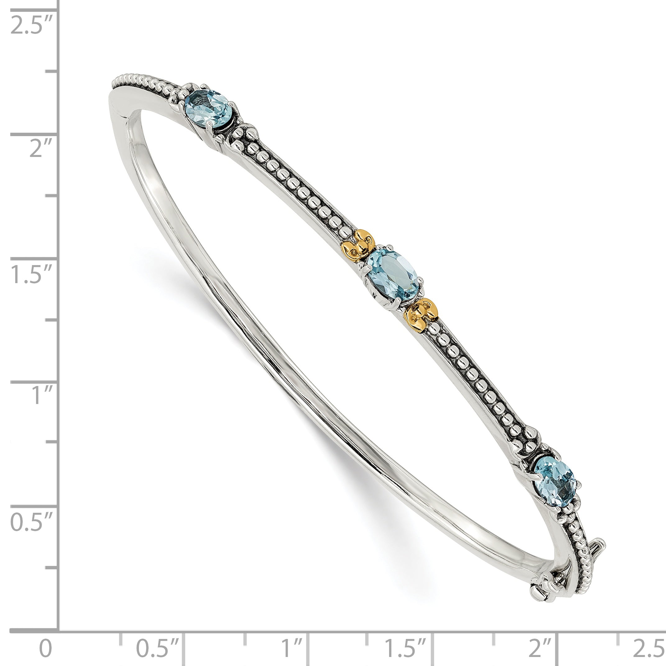 14K/Silver Two Tone Shey Couture Sterling Silver With 14K Accent Antiqued Oval Sky Blue Topaz Bangle