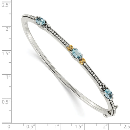 14K/Silver Two Tone Shey Couture Sterling Silver With 14K Accent Antiqued Oval Sky Blue Topaz Bangle