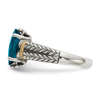 14K/Silver Two Tone Shey Couture Sterling Silver With 14K Accent Antiqued Oval London Blue Topaz Ring