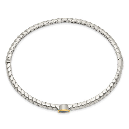 14K/Silver Two Tone Shey Couture Sterling Silver With 14K Accent London Blue Topaz Hinged Bangle