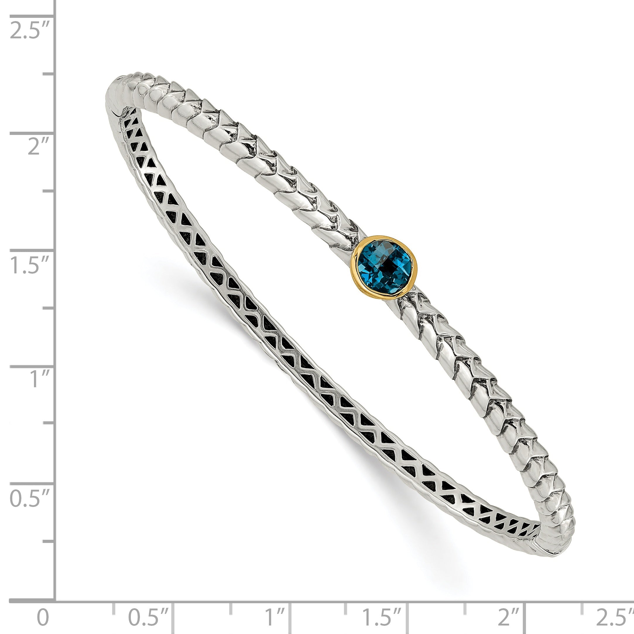 14K/Silver Two Tone Shey Couture Sterling Silver With 14K Accent London Blue Topaz Hinged Bangle