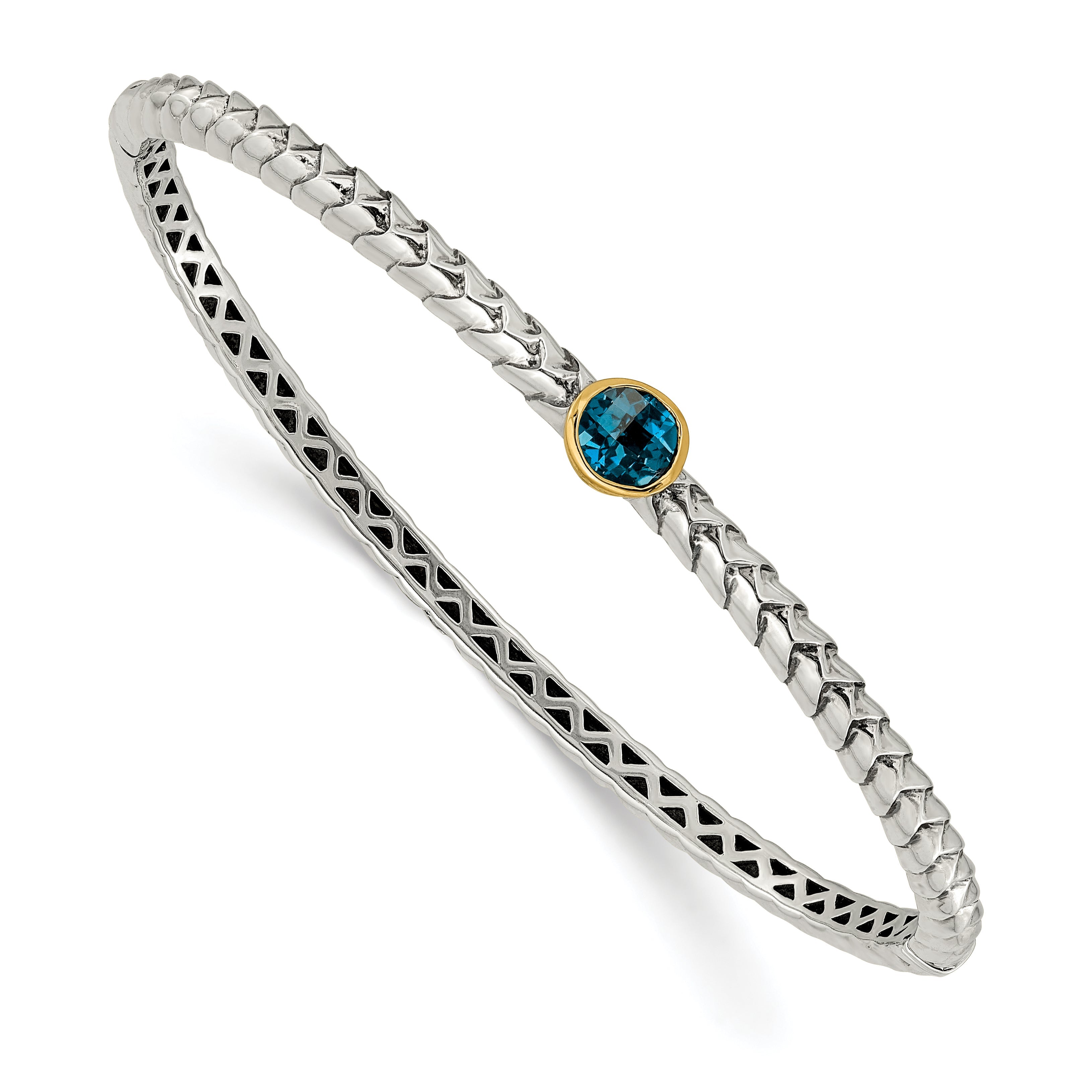 14K/Silver Two Tone Shey Couture Sterling Silver With 14K Accent London Blue Topaz Hinged Bangle