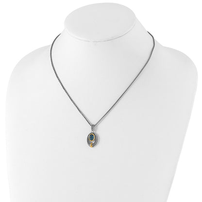 Sterling Silver Shey Couture Gold Tone Flash Plated Antiqued Oval London Blue Topaz 18 Inch Necklace