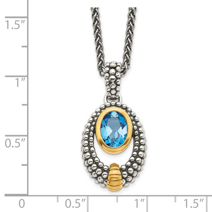 Sterling Silver Shey Couture Gold Tone Flash Plated Antiqued Oval London Blue Topaz 18 Inch Necklace