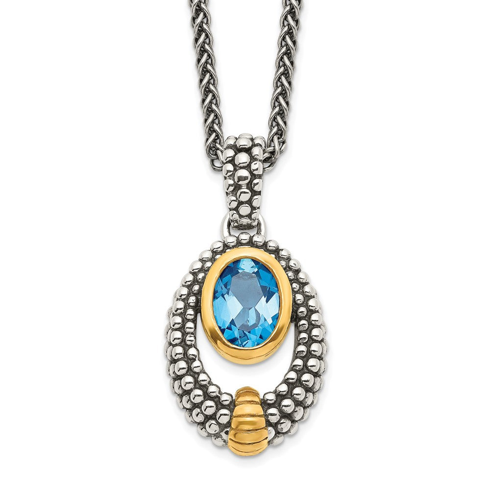 Sterling Silver Shey Couture Gold Tone Flash Plated Antiqued Oval London Blue Topaz 18 Inch Necklace