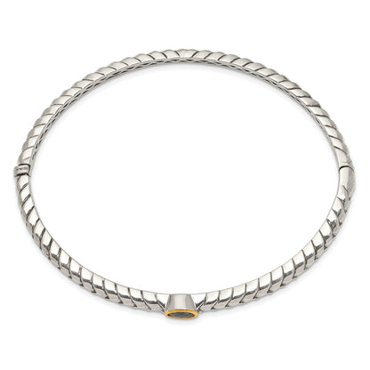 14K/Silver Two Tone Shey Couture Sterling Silver With 14K Accent Peridot Round Bezel Hinged Bangle Bracelet