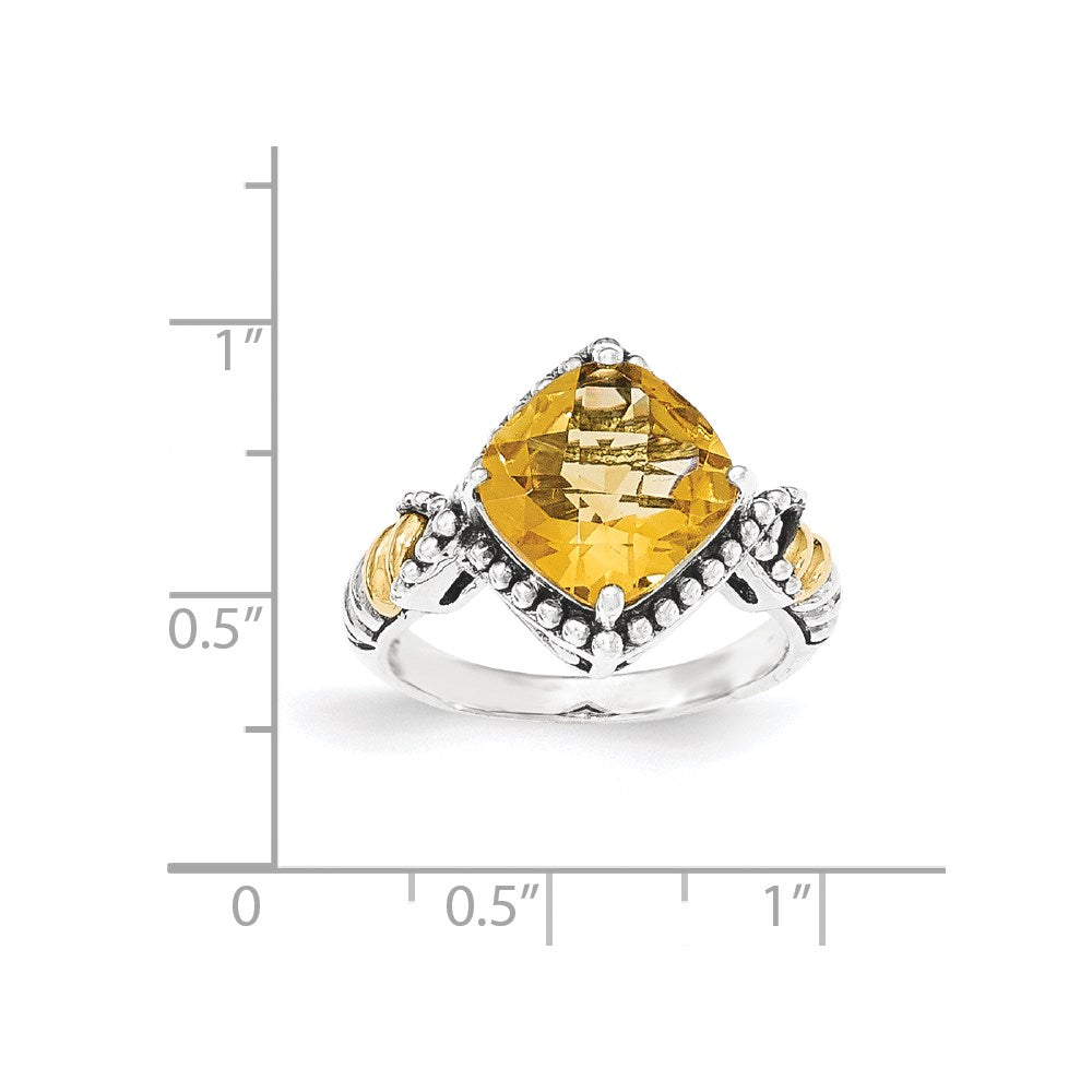 14K/Silver Two Tone Sterling Silver Citrine Cushion Ring