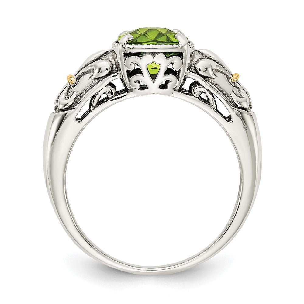 14K/Silver Two Tone Shey Couture Sterling Silver With 14K Accent Antiqued Cushion Peridot Ring
