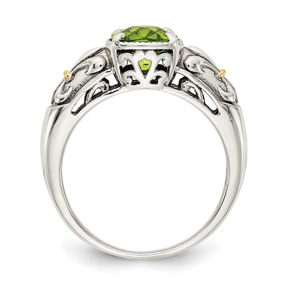 14K/Silver Two Tone Shey Couture Sterling Silver With 14K Accent Antiqued Cushion Peridot Ring