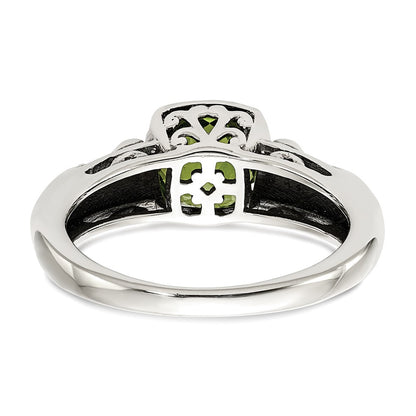 14K/Silver Two Tone Shey Couture Sterling Silver With 14K Accent Antiqued Cushion Peridot Ring