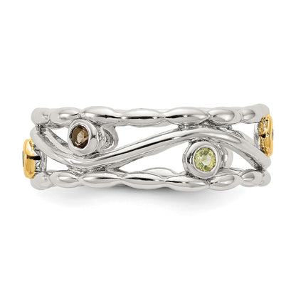 14K/Silver Two Tone Shey Couture Sterling Silver Rhodium Plated With 14K Accent Round Bezel Amethyst Blue Topaz/Citrine/Garnet/Peridot And Smoky Quartz Ring