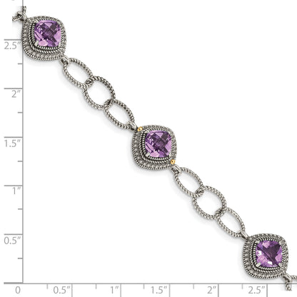 14K/Silver Two Tone Shey Couture Sterling Silver With 14K Accent 7.5 Inch Cushion Amethyst Bracelet