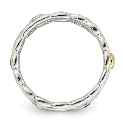 14K/Silver Two Tone Shey Couture Sterling Silver Rhodium Plated With 14K Accent Light Swiss Blue Topaz Ring