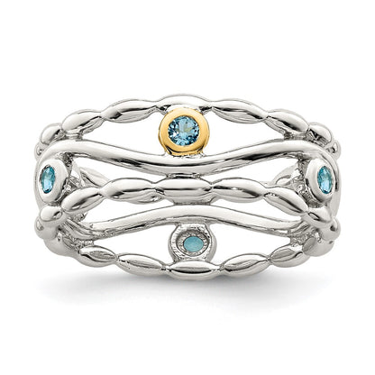 14K/Silver Two Tone Shey Couture Sterling Silver Rhodium Plated With 14K Accent Light Swiss Blue Topaz Ring
