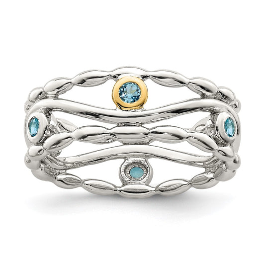 14K/Silver Two Tone Shey Couture Sterling Silver Rhodium Plated With 14K Accent Light Swiss Blue Topaz Ring