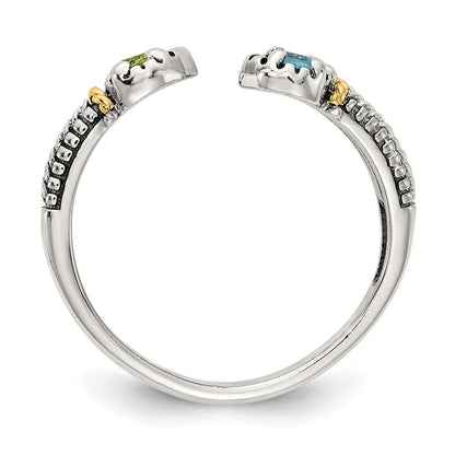 14K/Silver Two Tone Shey Couture Sterling Silver With 14K Accent Antiqued .22Round Light Swiss Blue Topaz And .12Round Peridot Ring