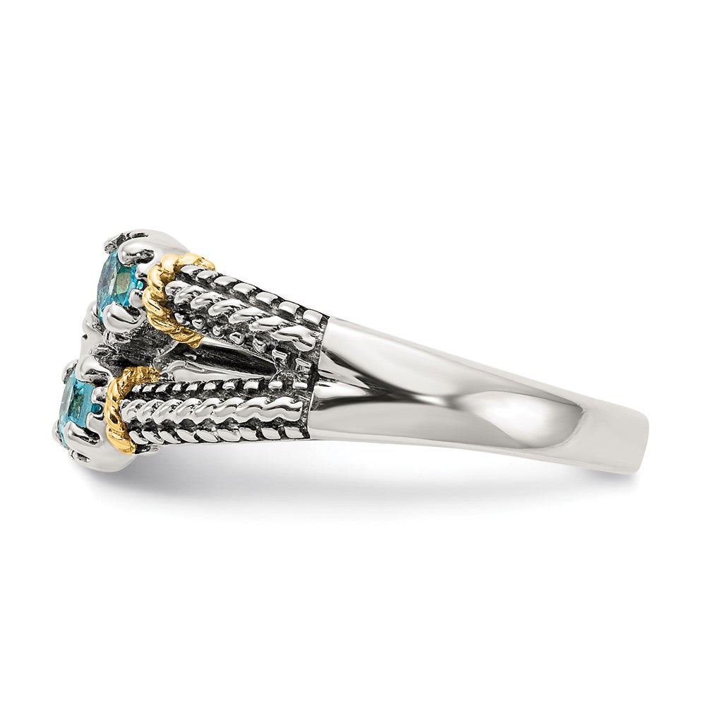 14K/Silver Two Tone Shey Couture Sterling Silver With 14K Accent Antiqued .22Round Light Swiss Blue Topaz And .12Round Peridot Ring