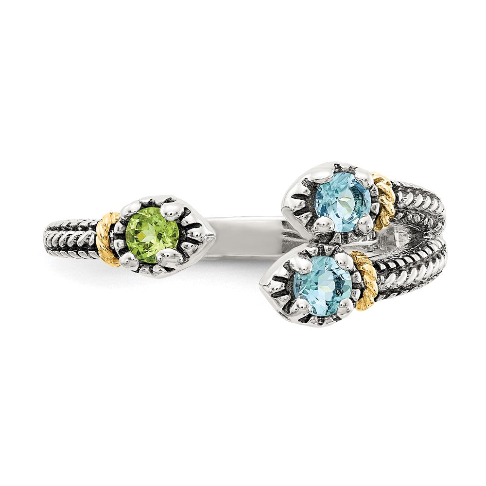 14K/Silver Two Tone Shey Couture Sterling Silver With 14K Accent Antiqued .22Round Light Swiss Blue Topaz And .12Round Peridot Ring