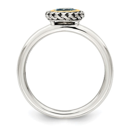 14K/Silver Two Tone Shey Couture Sterling Silver With 14K Accent Antiqued Round Blue Topaz Ring
