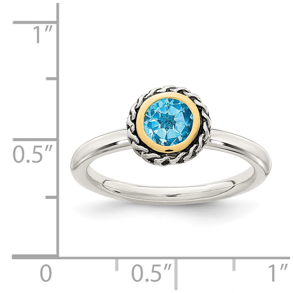 14K/Silver Two Tone Shey Couture Sterling Silver With 14K Accent Antiqued Round Blue Topaz Ring