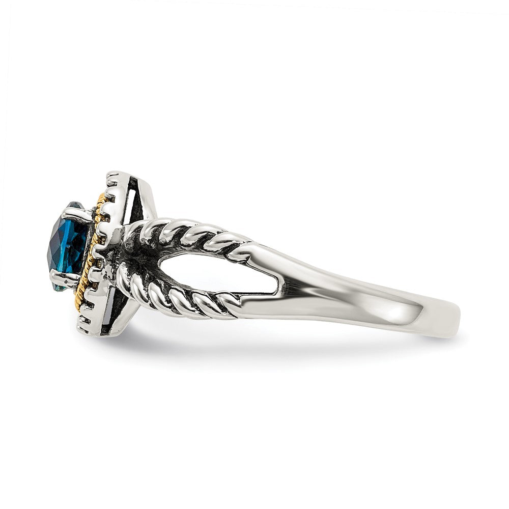 14K/Silver Two Tone Shey Couture Sterling Silver With 14K Accent Antiqued Round London Blue Topaz Ring