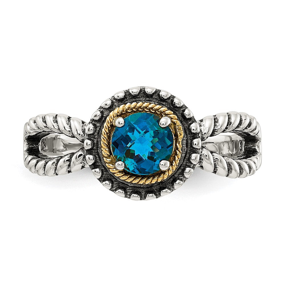 14K/Silver Two Tone Shey Couture Sterling Silver With 14K Accent Antiqued Round London Blue Topaz Ring