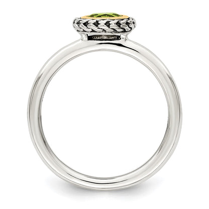 14K/Silver Two Tone Shey Couture Sterling Silver With 14K Accent Antiqued Round Bezel Peridot Ring