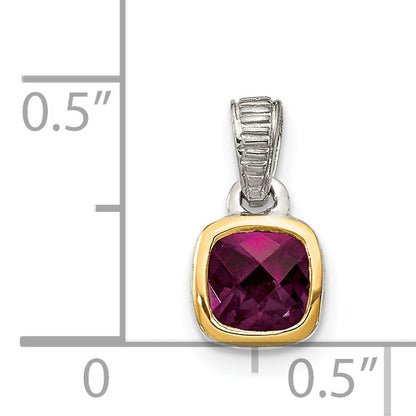 14K/Silver Two Tone Shey Couture Sterling Silver Rhodium Plated With 14K Accent Polished Cushion Cut Rhodolite Garnet Pendant