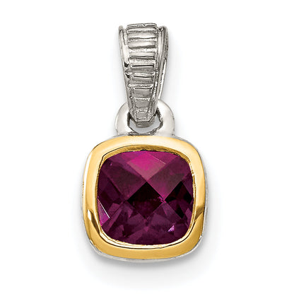 14K/Silver Two Tone Shey Couture Sterling Silver Rhodium Plated With 14K Accent Polished Cushion Cut Rhodolite Garnet Pendant