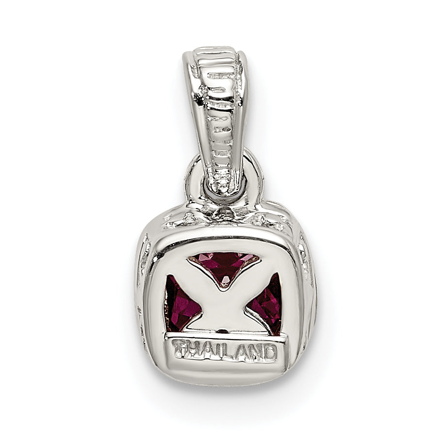 14K/Silver Two Tone Shey Couture Sterling Silver Rhodium Plated With 14K Accent Polished Cushion Cut Created Ruby Pendant