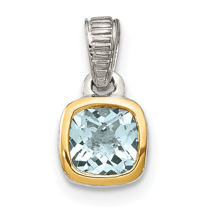 14K/Silver Two Tone Shey Couture Sterling Silver Rhodium Plated With 14K Accent Polished Cushion Cut Aquamarine Pendant