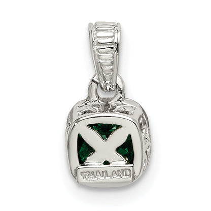 14K/Silver Two Tone Shey Couture Sterling Silver Rhodium Plated With 14K Accent Polished Cushion Cut Created Emerald Pendant