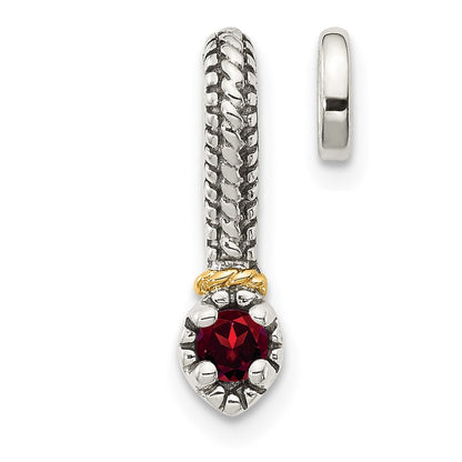 14K/Silver Two Tone Shey Couture Sterling Silver Antiqued With 14K Accent Polished Garnet Chain Slide Pendant