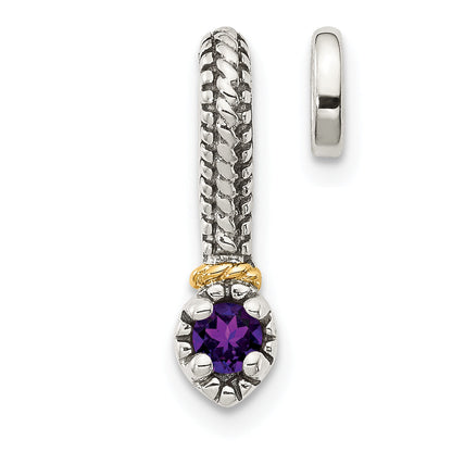 14K/Silver Two Tone Shey Couture Sterling Silver Antiqued With 14K Accent Polished Amethyst Chain Slide Pendant