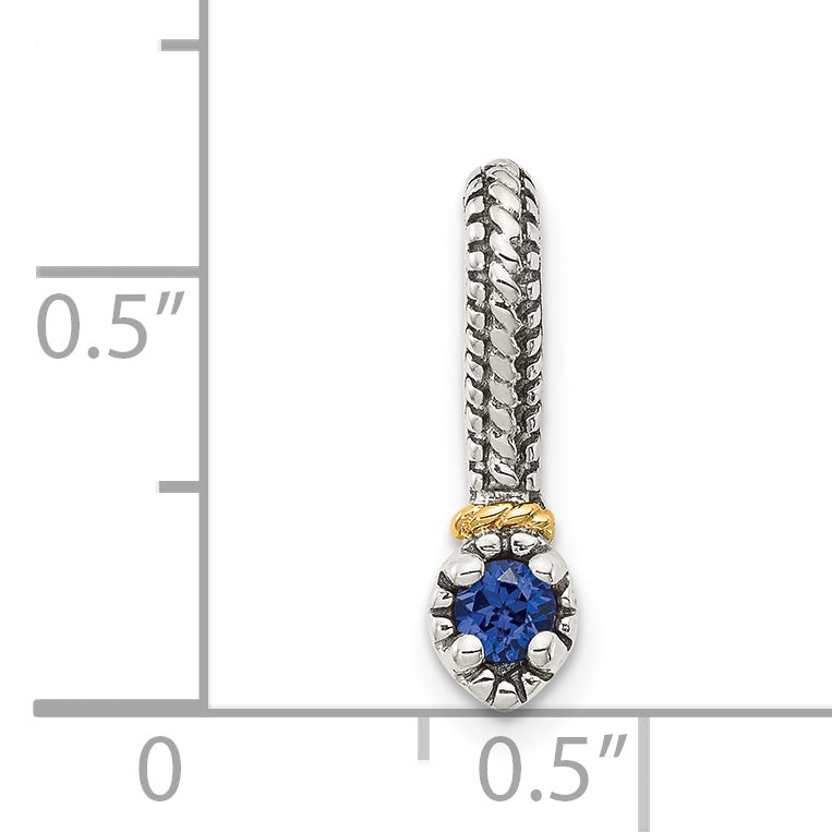14K/Silver Two Tone Shey Couture Sterling Silver Antiqued With 14K Accent Polished Created Sapphire Chain Slide Pendant