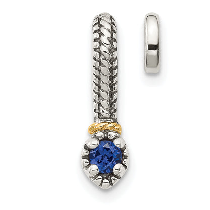 14K/Silver Two Tone Shey Couture Sterling Silver Antiqued With 14K Accent Polished Created Sapphire Chain Slide Pendant