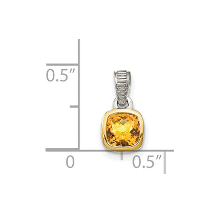 14K/Silver Two Tone Shey Couture Sterling Silver Rhodium Plated With 14K Accent Polished Cushion Cut Citrine Pendant