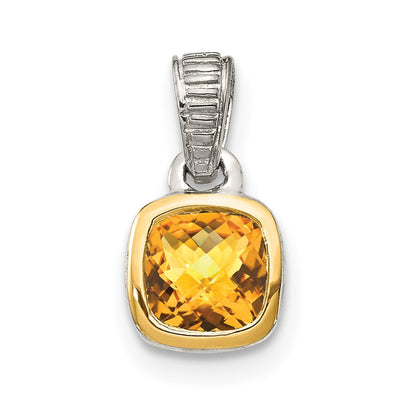 14K/Silver Two Tone Shey Couture Sterling Silver Rhodium Plated With 14K Accent Polished Cushion Cut Citrine Pendant