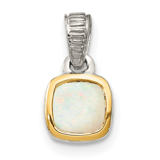 14K/Silver Two Tone Shey Couture Sterling Silver Rhodium Plated With 14K Accent Polished Cushion Cut Milky Opal Pendant