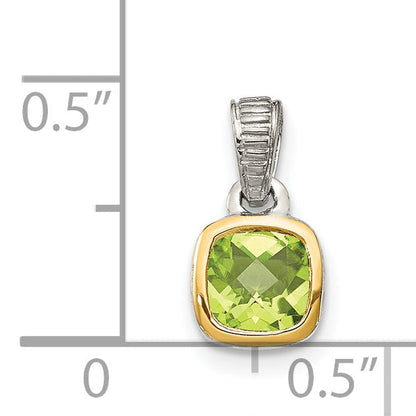 14K/Silver Two Tone Shey Couture Sterling Silver Rhodium Plated With 14K Accent Polished Cushion Cut Peridot Pendant