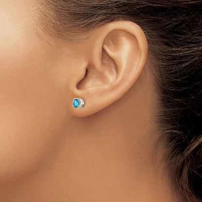 14K/Silver Two Tone Shey Couture Sterling Silver Rhodium Plated With 14K Accent Light Swiss Blue Topaz Square Stud Earrings