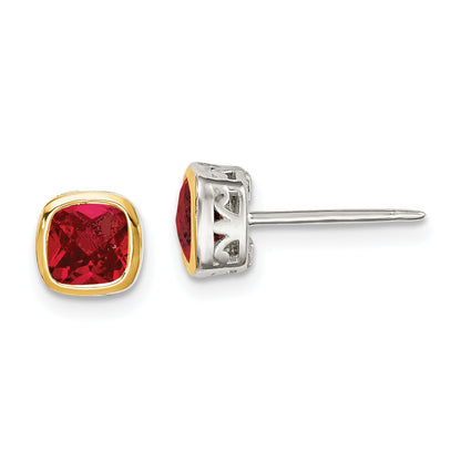14K/Silver Two Tone Shey Couture Sterling Silver Rhodium Plated With 14K Accent Created Ruby Square Stud Earrings