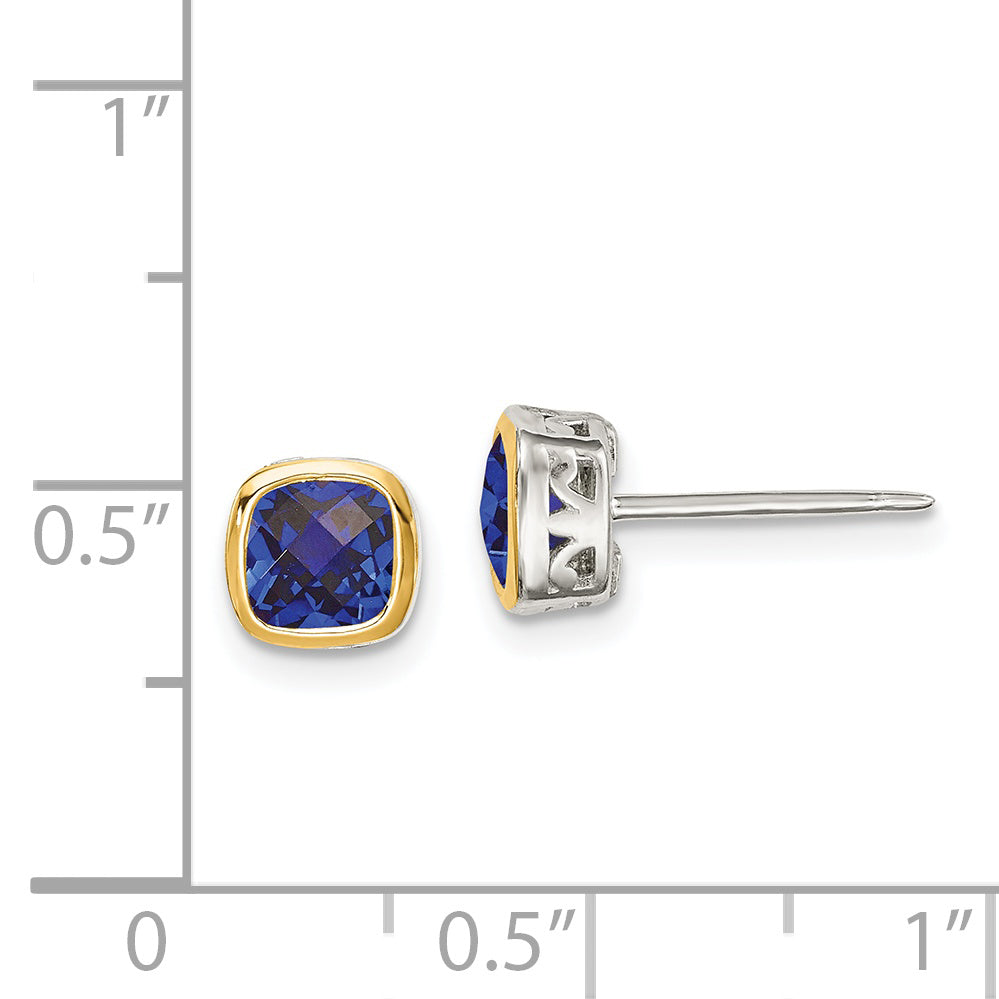14K/Silver Two Tone Shey Couture Sterling Silver Rhodium Plated With 14K Accent Created Sapphire Square Stud Earrings