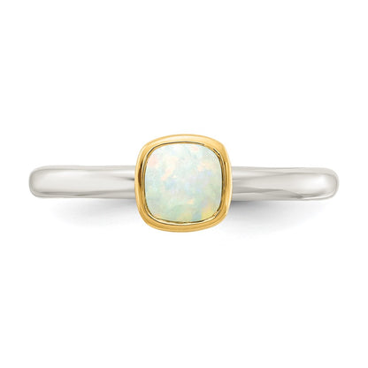 14K/Silver Two Tone Shey Couture Sterling Silver Rhodium Plated With 14K Accent Polished Cushion Cut Milky Opal Ring